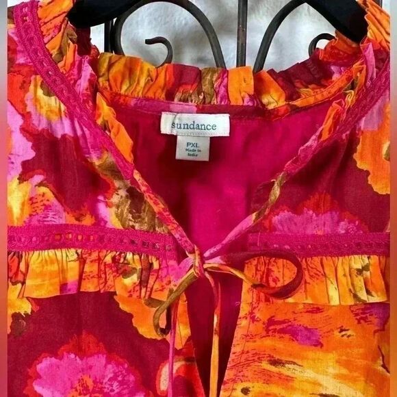 Sundance Beautiful Bright Sun Dress. Beaded ties Decorative Corded Trim. - Picture 8 of 11